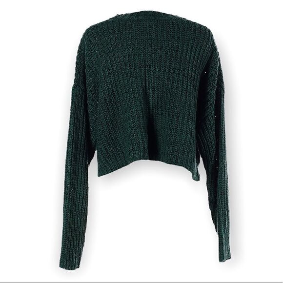 FOREVER 21 FOREST GREEN KNIT CROPPED BOXY PULLOVER SWEATER OVERSIZED LARGE - Picture 4 of 5